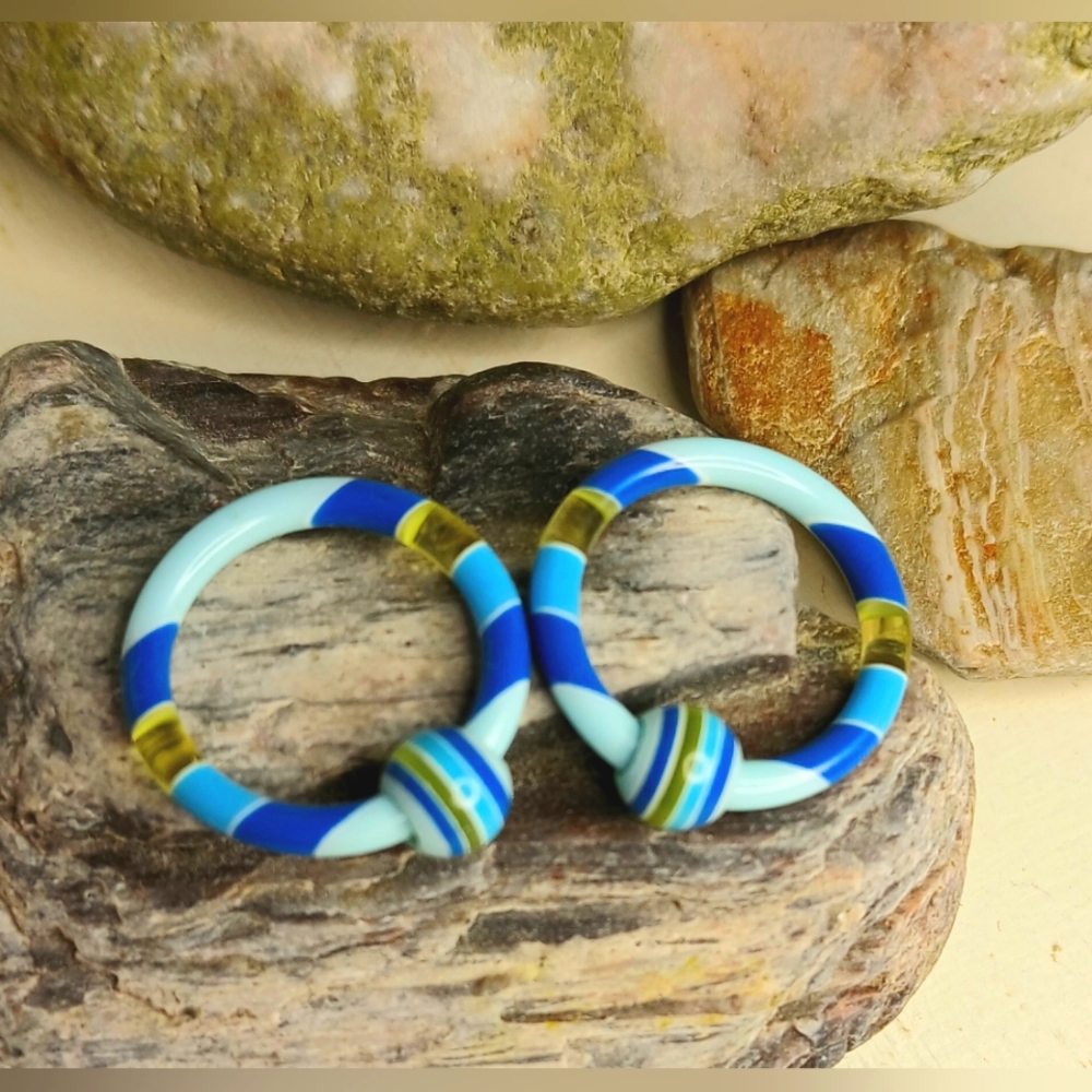 Y2K Era Arcrylic Lucite Blue Striped Clear Section Earrings Piercings